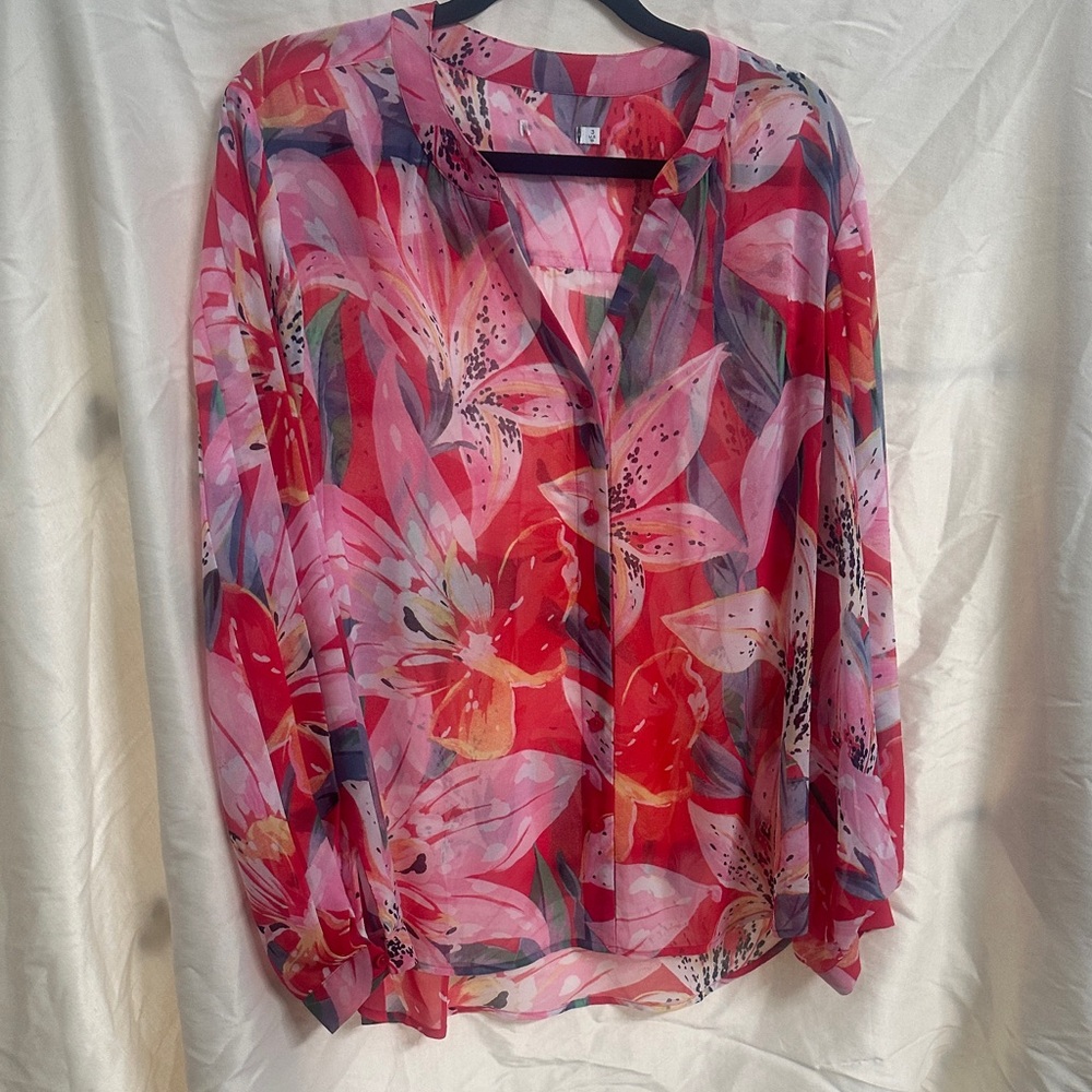 Chico's Vibrant Floral Blouse - Pink and Red
